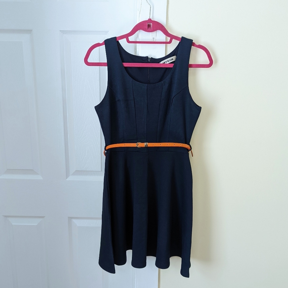 Mandee Navy Mini Dress with Orange Belt